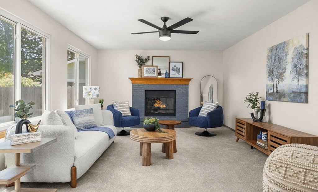 Family room staged by KISS Designs