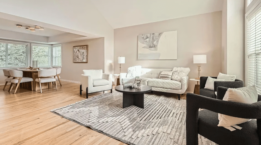 Living room dining room - Boulder - staged by KISS Designs