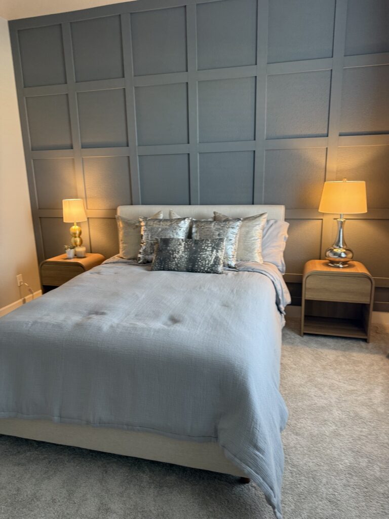Primary bedroom staged by KISS Designs_Berthoud, CO